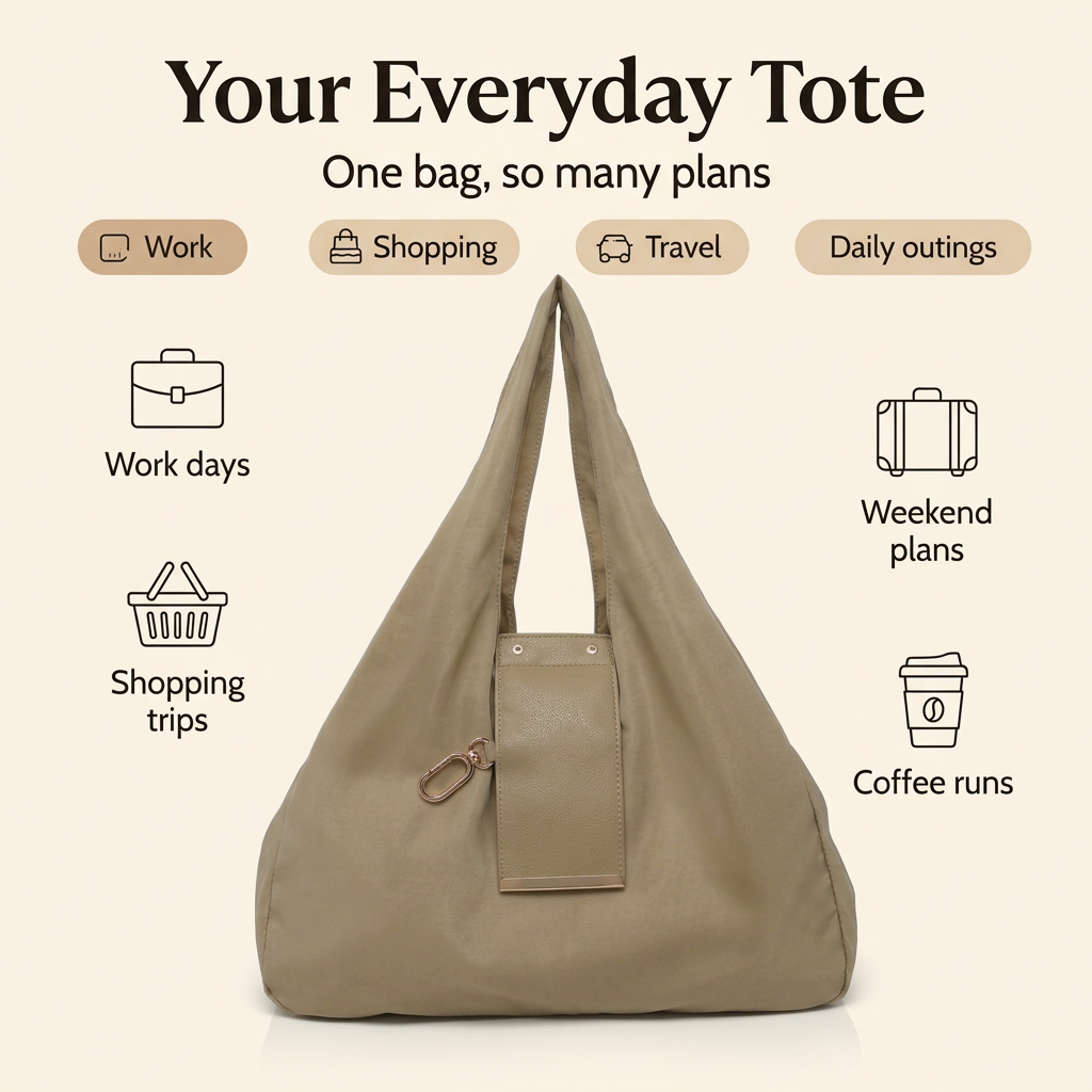 Khaki tote everyday-use graphic with occasion icons