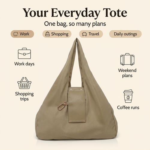 Khaki tote everyday-use graphic with occasion icons